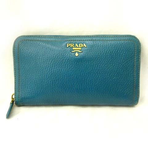 プラダ Prada 長財布 ウォレット ラウンドジップ レザー ターコイズブルー Rrr レディース 122 ベクトルパーク