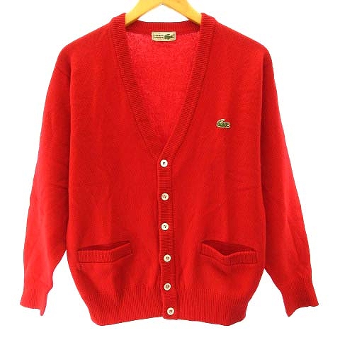 ラコステ Lacoste 90 S ヴィンテージ ニットカーディガン 長袖 ワンポイントロゴ刺繍 赤 レッド 2 約s メンズ 122 ベクトルパーク