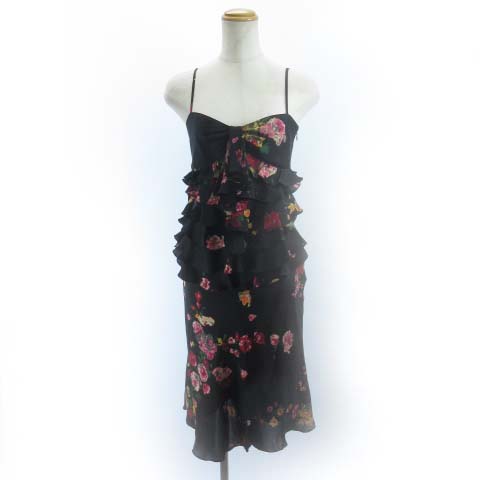 シトラスノーツ Citrus Notes 花柄シルクワンピース ドレス ティアードスカート 黒 ブラック レッド 38 M レディース 122 ベクトルパーク