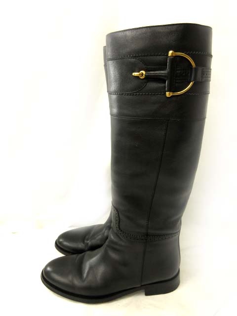 グッチ GUCCI ロングブーツ ジョッキーブーツ レザー 黒 ブラック 