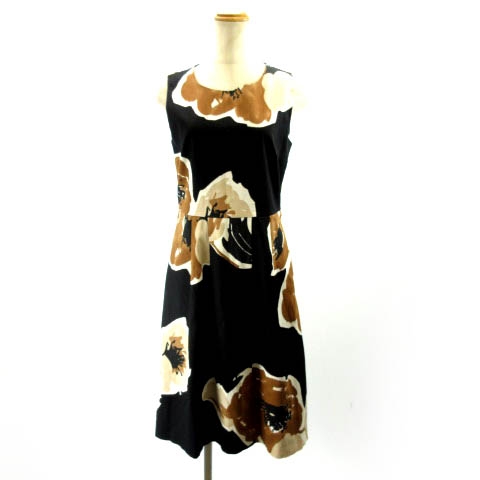 マックスマーラステュディオ Max Mara Studio ノースリーブワンピース ひざ丈 花柄プリント ブラウン ブラック 38 M Ibs91 レディース 122 ベクトルパーク
