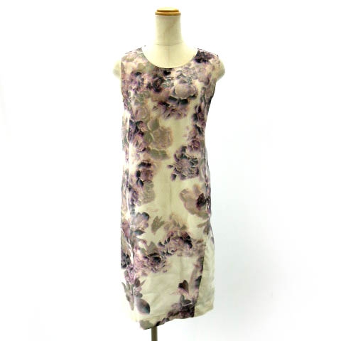 マルタンマルジェラ Martin Margiela 1 ノースリーブワンピース ドレス ひざ丈 花柄 パープル 白 ホワイト 40 M Ibs91 レディース 122 ベクトルパーク