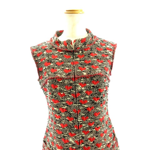 ルネ Rene ツイードワンピース ひざ丈 ハート柄 レッド ブラウン 34 S Ibo3 レディース 122 ベクトルパーク