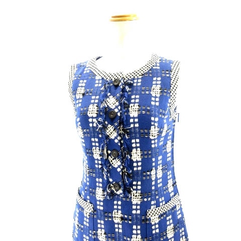 ルネ Rene ツイードワンピース ひざ丈 フリンジ チェック ブルー 34 S Ibo3 レディース 122 ベクトルパーク