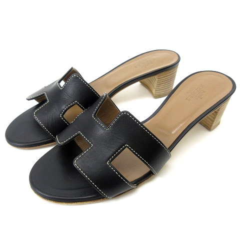 エルメス HERMES オラン サンダル ミュール Hモチーフ レザー 黒  