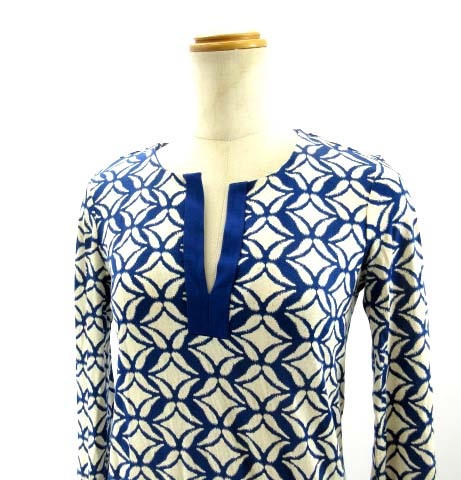 ダイアンフォンファステンバーグ Diane Von Furstenberg ワンピース ストレッチ ひざ丈 総柄 ブルー アイボリー 0 S Ibo7 レディース 122 ベクトルパーク