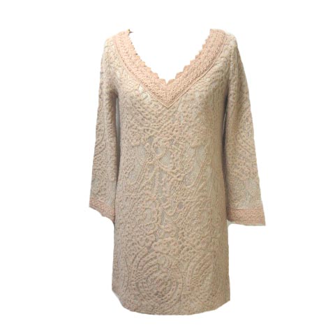 ダイアグラム グレースコンチネンタル Diagram Grace Continental ワンピース ひざ丈 長袖 ニット レース ウール ベージュ Vネック 36 S Ibo7 X レディース 122 ベクトルパーク