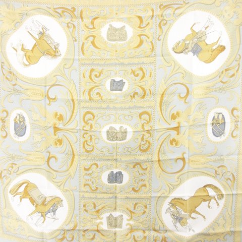 カ*ネ様 HERMES スカーフ　馬車と騎士のデザイン HERMES シルクスカーフ 馬車と騎士