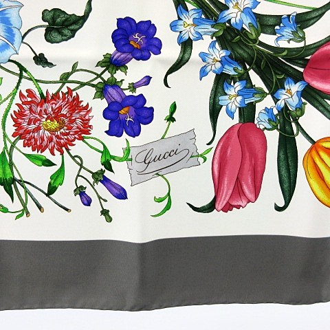 未使用品 グッチ GUCCI タグ付き シルクスカーフ フローラ 花柄 昆虫 