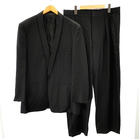 ジャンニヴェルサーチ ヴェルサーチェ Gianni Versace 美品 タキシード セットアップ スーツ 裏地メデューサ柄 パーティー フォーマル ジャケット 3タック スラックス ブラック 黒 50 約l メンズ 122 ベクトルパーク
