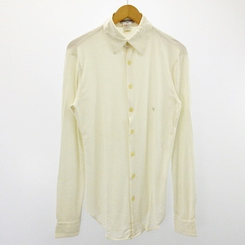 エンポリオアルマーニ Emporio Armani ヴィンテージ シルクシャツ 長袖 針抜き ストレッチ イタリア製 アイボリー S メンズ 122 ベクトルパーク