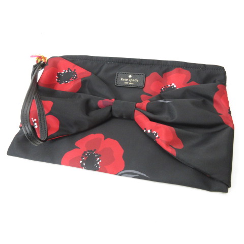未使用品 ケイトスペード KATE SPADE ポーチ 花柄 リボン ナイロン  