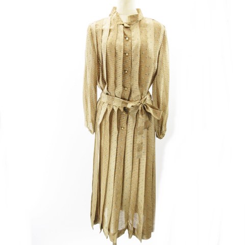 プレゼントを選ぼう 長袖 フリル ギャザー ヴィンテージ ワンピース Balenciaga バレンシアガ 花柄 レディース ライトブラウン シルク100 10 ワンピース Wetco Eg Com