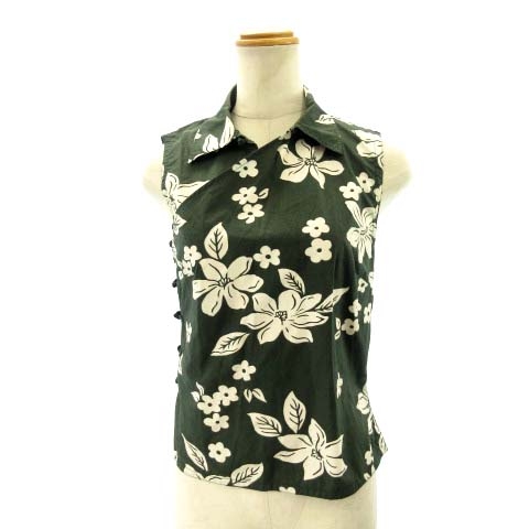 ミュウミュウ miumiu カシュクールシャツ ノースリーブ 花柄 緑 
