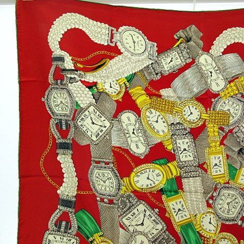 Cartier カルティエ】シルクスカーフ（時計モチーフ）