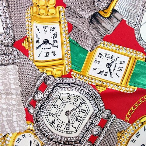 カルティエ must de Cartier 腕時計モチーフ スカーフ レッド 美品