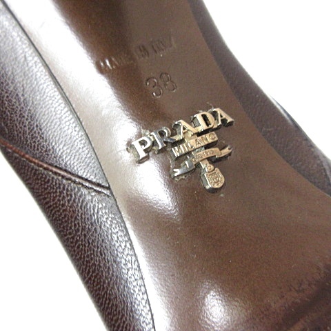 プラダ PRADA レザーロングブーツ スクエアトゥ チャンキーヒール 