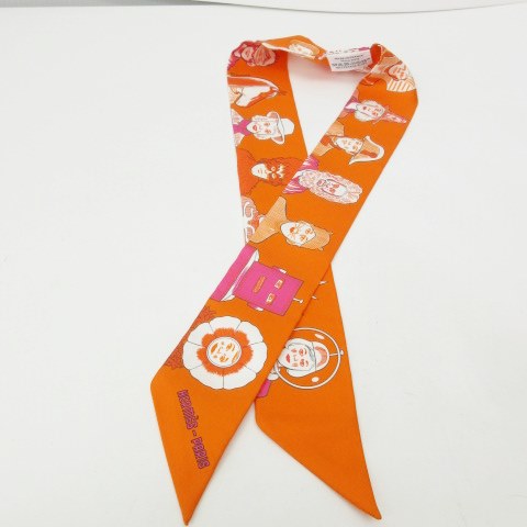 安い シルク100 スカーフ エルメスのドレスコード Twilly ツイリー 美品 Hermes エルメス イラスト レディース オレンジ スカーフ ポケットチーフ Www Sulbiotec Com Br