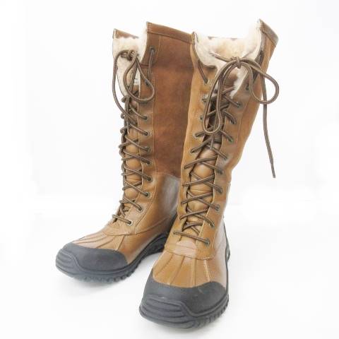 アグ UGG レザー×ムートン ロングブーツ 防水 スエード ボア レース 