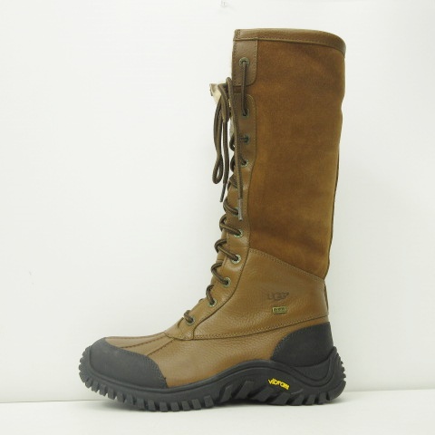 アグ UGG レザー×ムートン ロングブーツ 防水 スエード ボア レース 