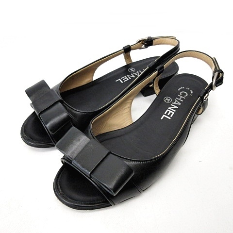 シャネル CHANEL ココマーク サンダル リボン アンクルストラップ 