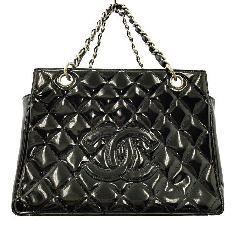 シャネル CHANEL ダブルチェーン ココマーク エナメル パテント  