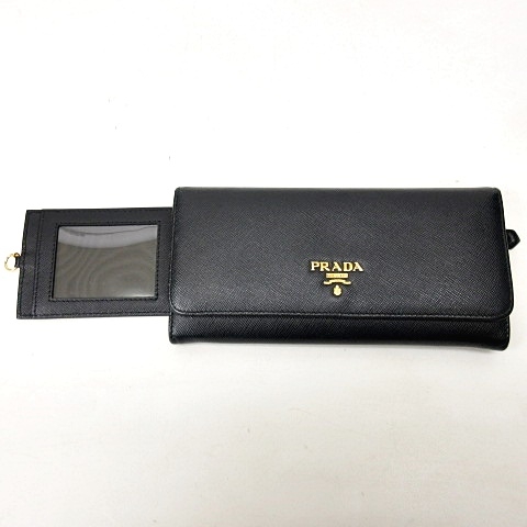 プラダ Prada サフィアーノ 長財布 二つ折り 1mh132 パスケース付 レザー ロゴ ブラック 黒 レディース 122 ベクトルパーク