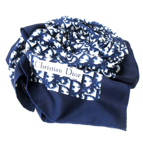 Christian Diorディオール　大判スカーフトロッター　ネイビー　シルク Christian Dior クリスチャンディオール シルクスカーフ