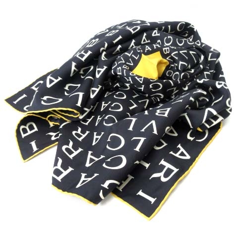 ブルガリ BVLGARI スカーフ ストール ショール シルク100％ 黒  