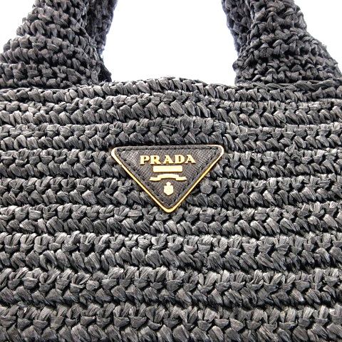 プラダ PRADA ラフィア トートバッグ 三角プレート ロゴ かごバッグ