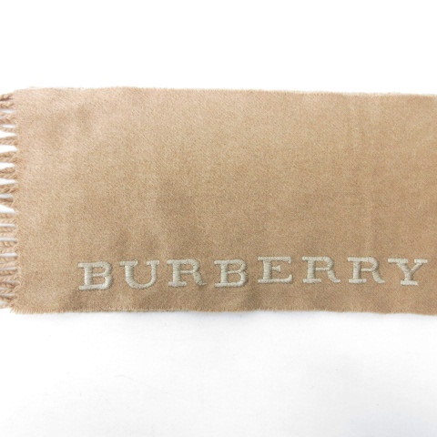 バーバリー BURBERRY カシミヤ100% マフラー ストール ロゴ 刺繍 ワンポイント ベージュ 茶 RRR レディース
