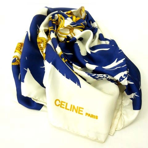 CELINE スカーフ ネイビー・ゴールド Celineセリーヌ スカーフ 神殿