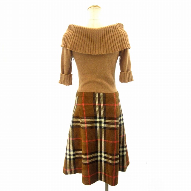 【超美品♪】　バーバリーブルーレーベル　ウールスカート　オレンジチェック BURBERRYS ブルーチェック膝丈スカート 7AR BURBERRY BLUE