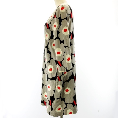 marimekko*マリメッコ膝丈ワンピース 総柄フラワー 花柄 5分袖