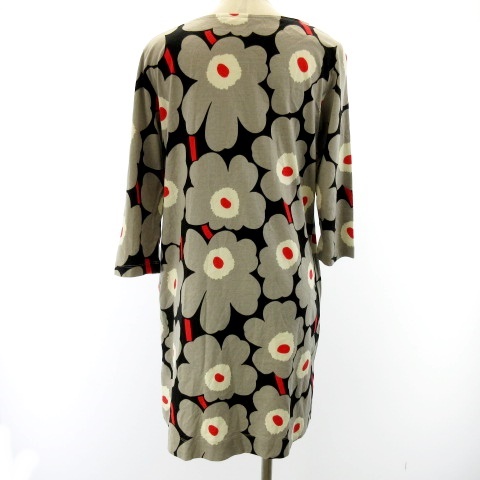 marimekko*マリメッコ膝丈ワンピース 総柄フラワー 花柄 5分袖
