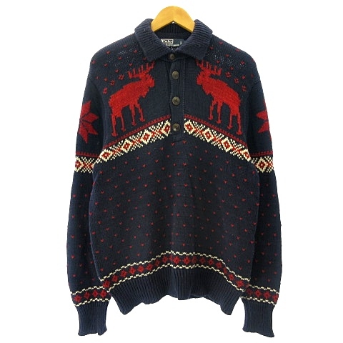 ポロ バイ ラルフローレン Polo By Ralph Lauren ノルディック柄 セーター ニット プルオーバー 襟付き コットン リネン混 ネイビー 紺 L メンズ 122 ベクトルパーク