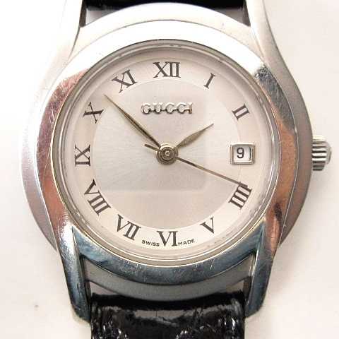 グッチ GUCCI 腕時計 5500L ウォッチ デイト クオーツ シルバー文字盤  