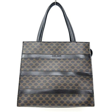セリーヌ CELINE オールド マカダム柄 ハンドバッグ ロゴ ゴールド金具 PVC ブラック 黒 ブラウン 茶 ■WY レディース