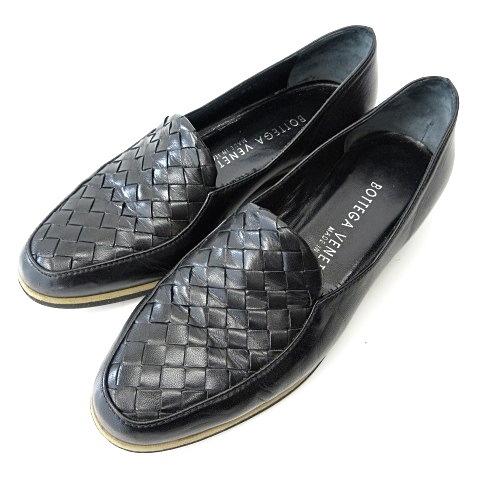 美品ボッテガ ヴェネタ イントレチャート レザーローファー モカシン　ブラック ボッテガヴェネタ BOTTEGA VENETA イントレチャート ローファー