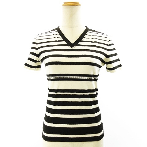 フェンディ FENDI MARE 美品 ストライプ ズッカ柄 Vネック Tシャツ 