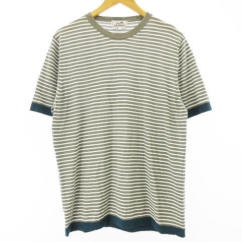 エルメス HERMES 細幅 ボーダー ストライプ柄 コットン ニット Tシャツ 