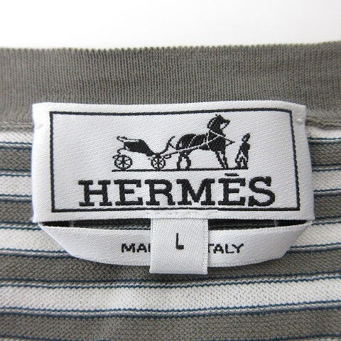エルメス HERMES 細幅 ボーダー ストライプ柄 コットン ニット Tシャツ 