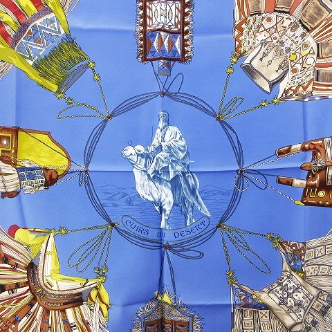 未使用品 エルメス HERMES シルク100％ カレ90 CUIRS DU DESERT 砂漠の  