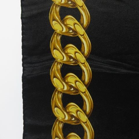 シャネル CHANEL スカーフ シルク ココマーク チェーン 花柄 黒