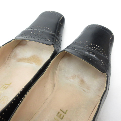 シャネル ココマーク レザー パンプス 36 ブラック パンチング シャネル ココマーク チェーン レザー パンプス 36C レディース