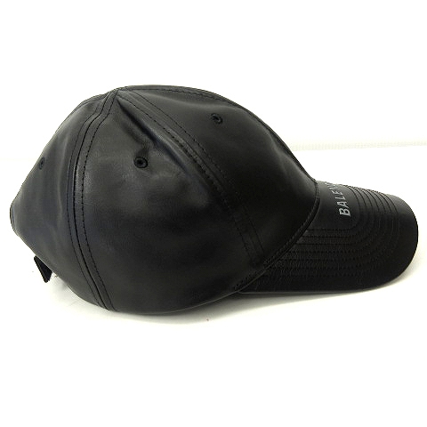 バレンシアガ BALENCIAGA 帽子 レザー キャップ 牛革 ロゴ 黒 ブラック 
