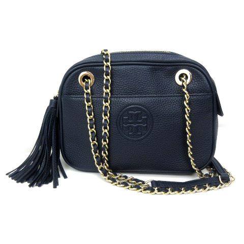 美品】ToryBurch タッセル ポシェット ショルダーバッグ ネイビー  