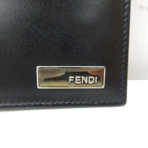 フェンディ FENDI 財布 二つ折り ロゴ プレート レザー シルバー金具 