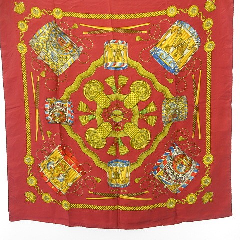 エルメス HERMES カレ90 スカーフ LES TAMBOURS タンブールの太鼓 赤  