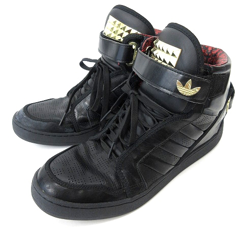 アディダス adidas ハイカット スニーカー Q32890 スタッズ レザー 黒 